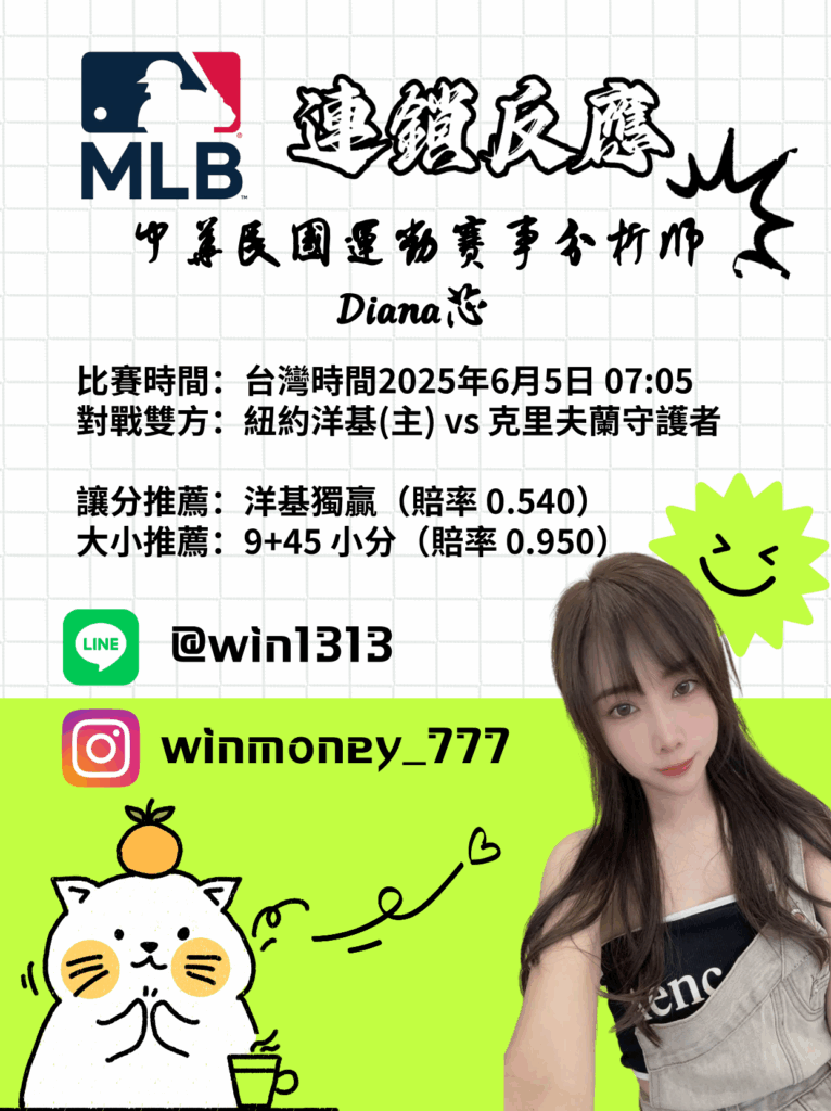【MLB 賽事分析】usdt娛樂城 Diana-MLB戰績預測:6/5 紐約洋基(主) vs 克里夫蘭守護者 比賽分析 1 【MLB 賽事分析】Diana-MLB戰績預測:6/5 紐約洋基(主) vs 克里夫蘭守護者 比賽分析